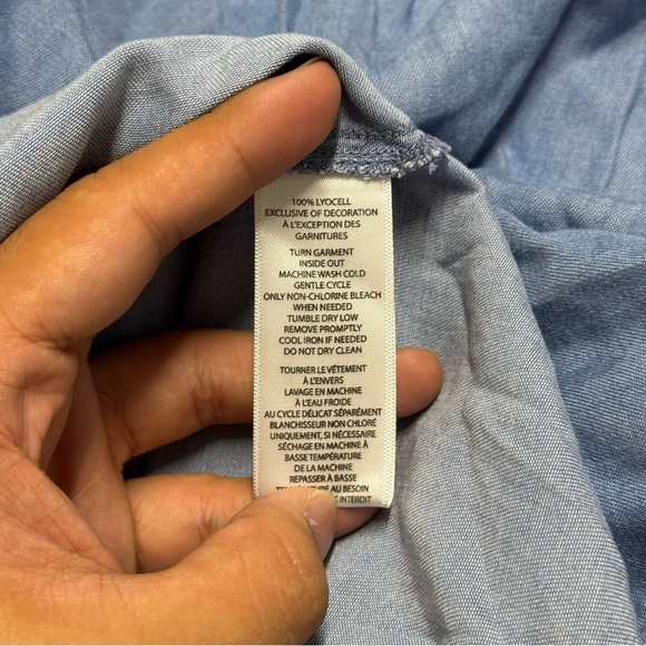 beachlunchlounge Rosella Off Shoulder Chambray Embroidered Shift Dress - Picture 5 of 5